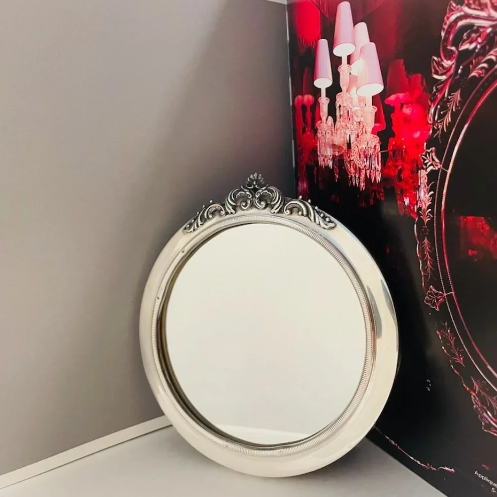 Art Deco Silver Crest Floral Design Table Mirror Hallmarked